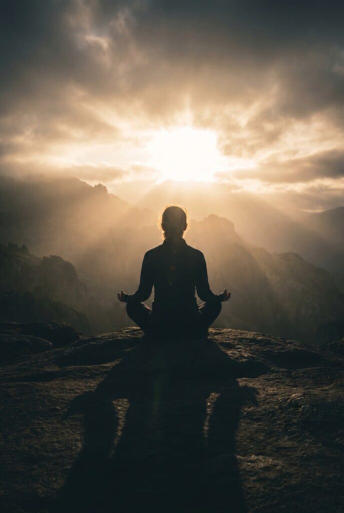 meditation, silhouette, mountains, sunset, zen, nature, light, peace, spirituality, meditating person, peace of mind, sunrise, sky, view, sun, morning, calm, person, mental balance
